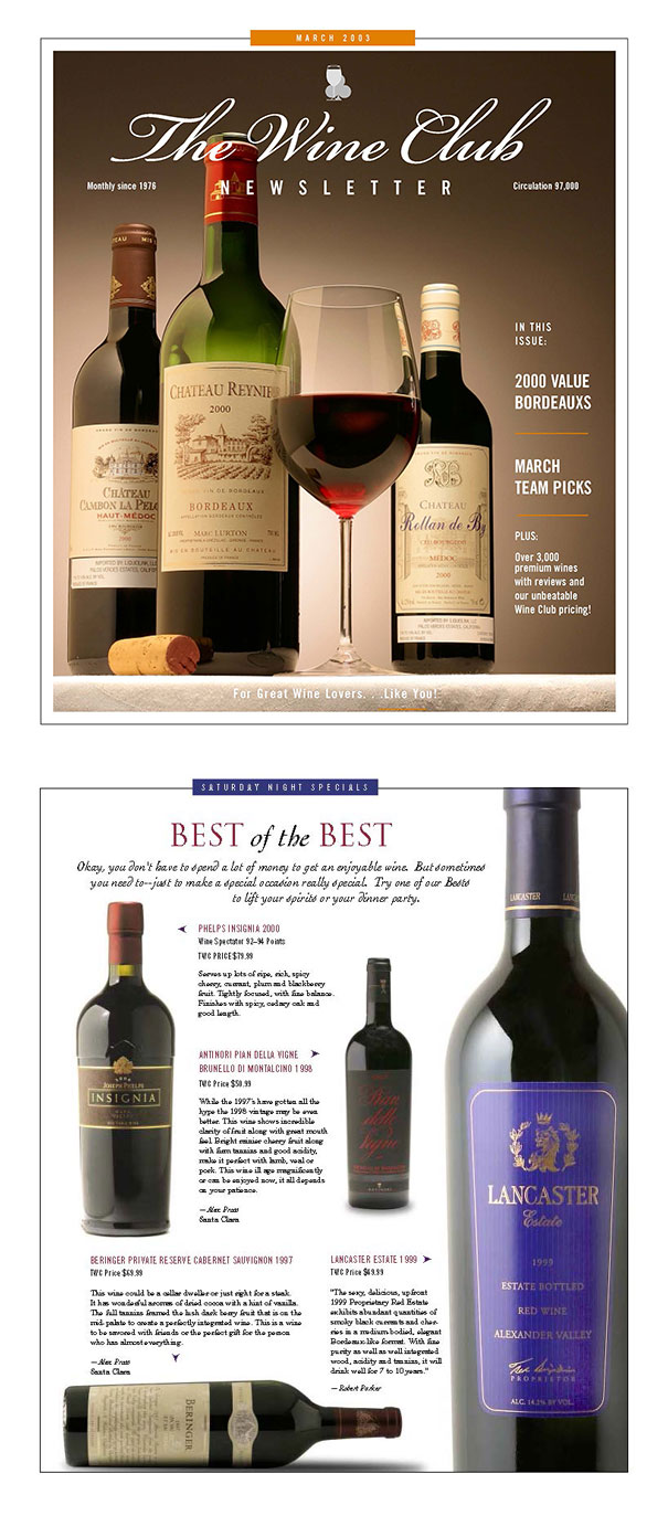 Sample Wine Club cover and feature page